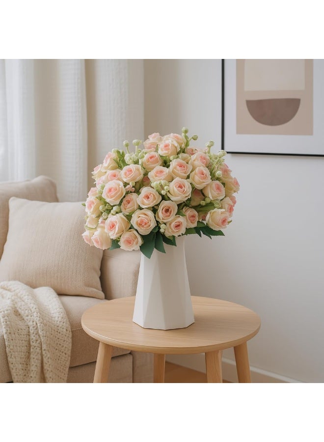 HUANXIN HOME Artificial flower 12 small rose silk flower with leaf plastic flower champagne bouquet Valentine's Day home decoration kitchen wedding table decoration decoration, 1pack (Champagne) - Image 2